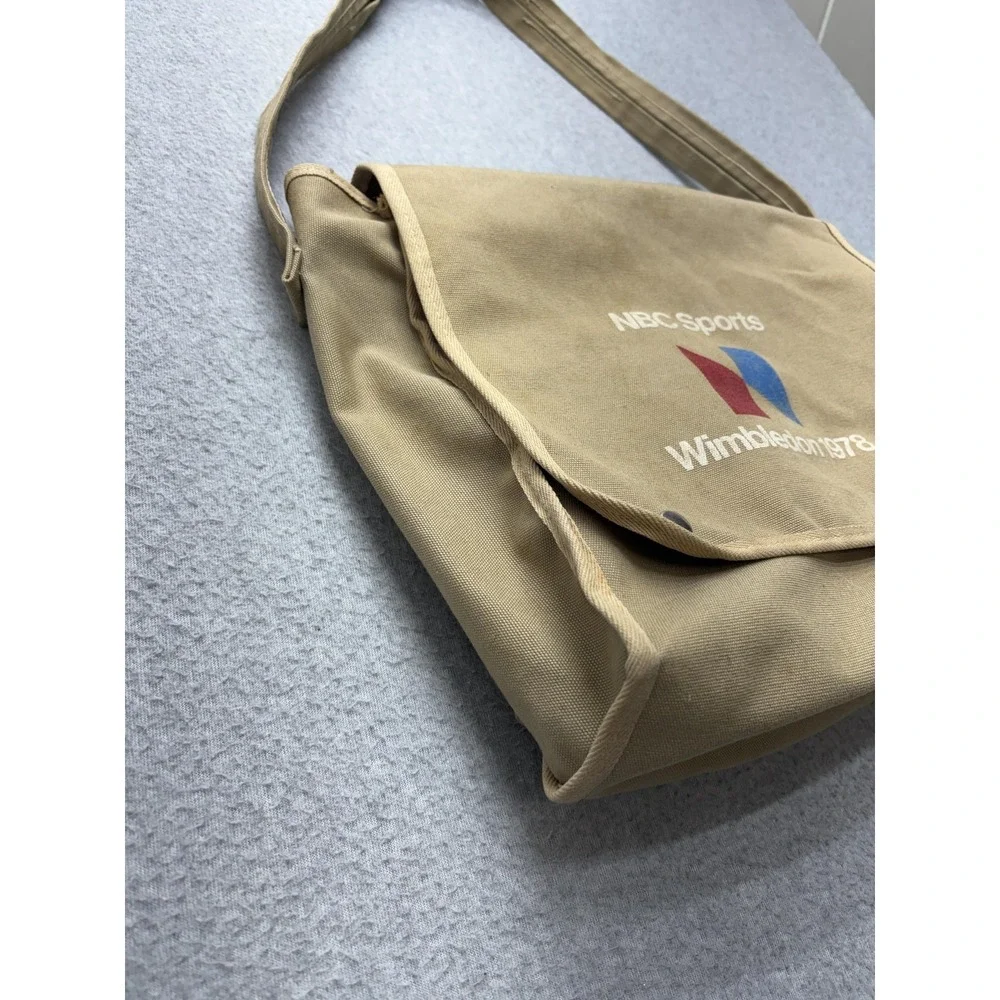 Vintage NBC Sports Wimbledon Bag Messenger‎ One Size Beige Canvas Tennis 1978
